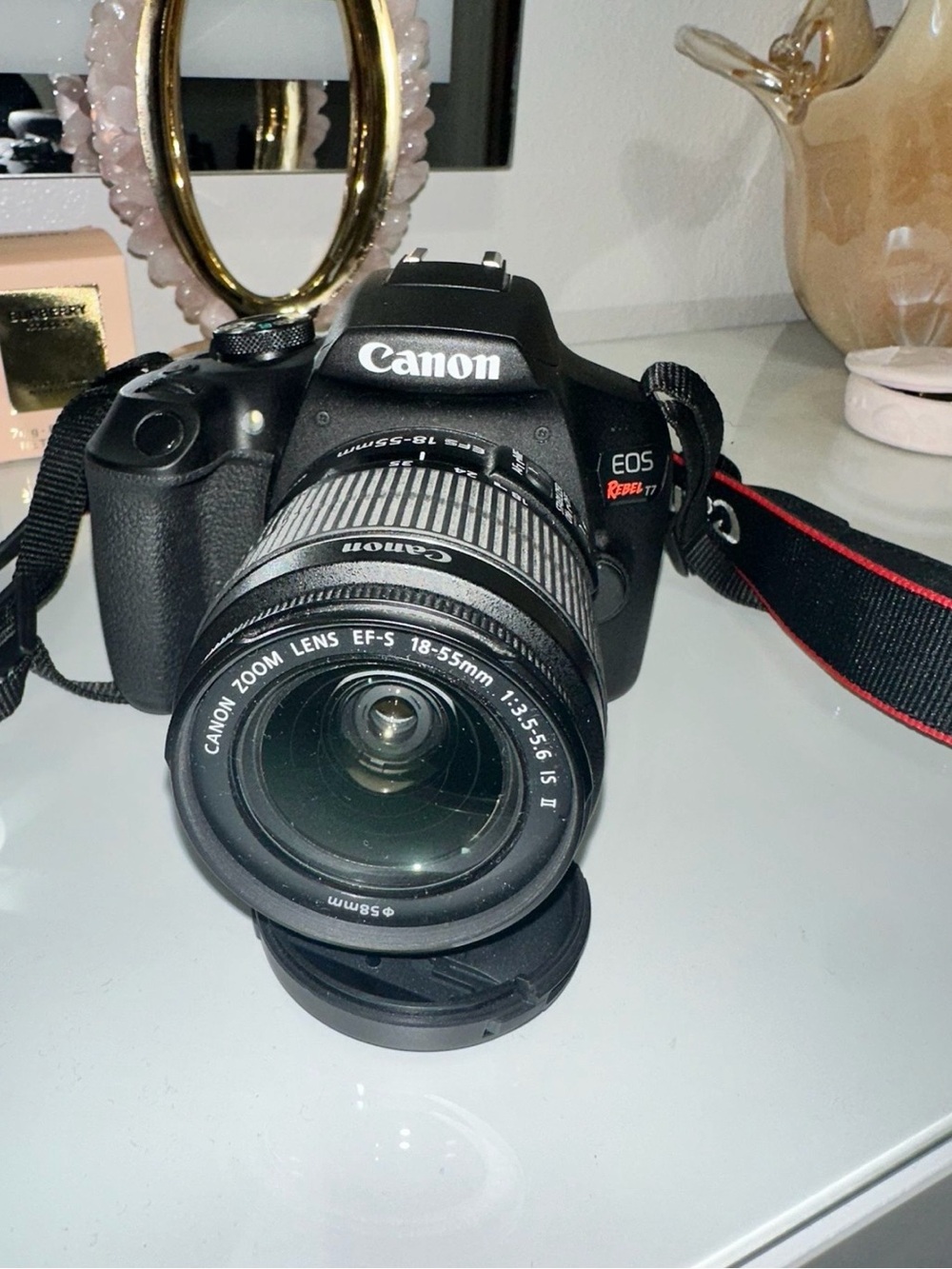 Canon EOS Rebel DSLR Camera in Black with Red-Trim Strap